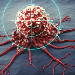 Computer image of a cancer cell being targeted