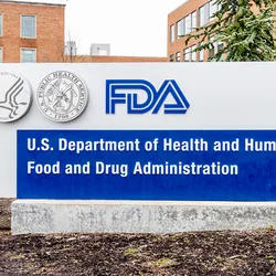 Photo of the sign in front of the U.S. FDA headquarters in Washington, DC.