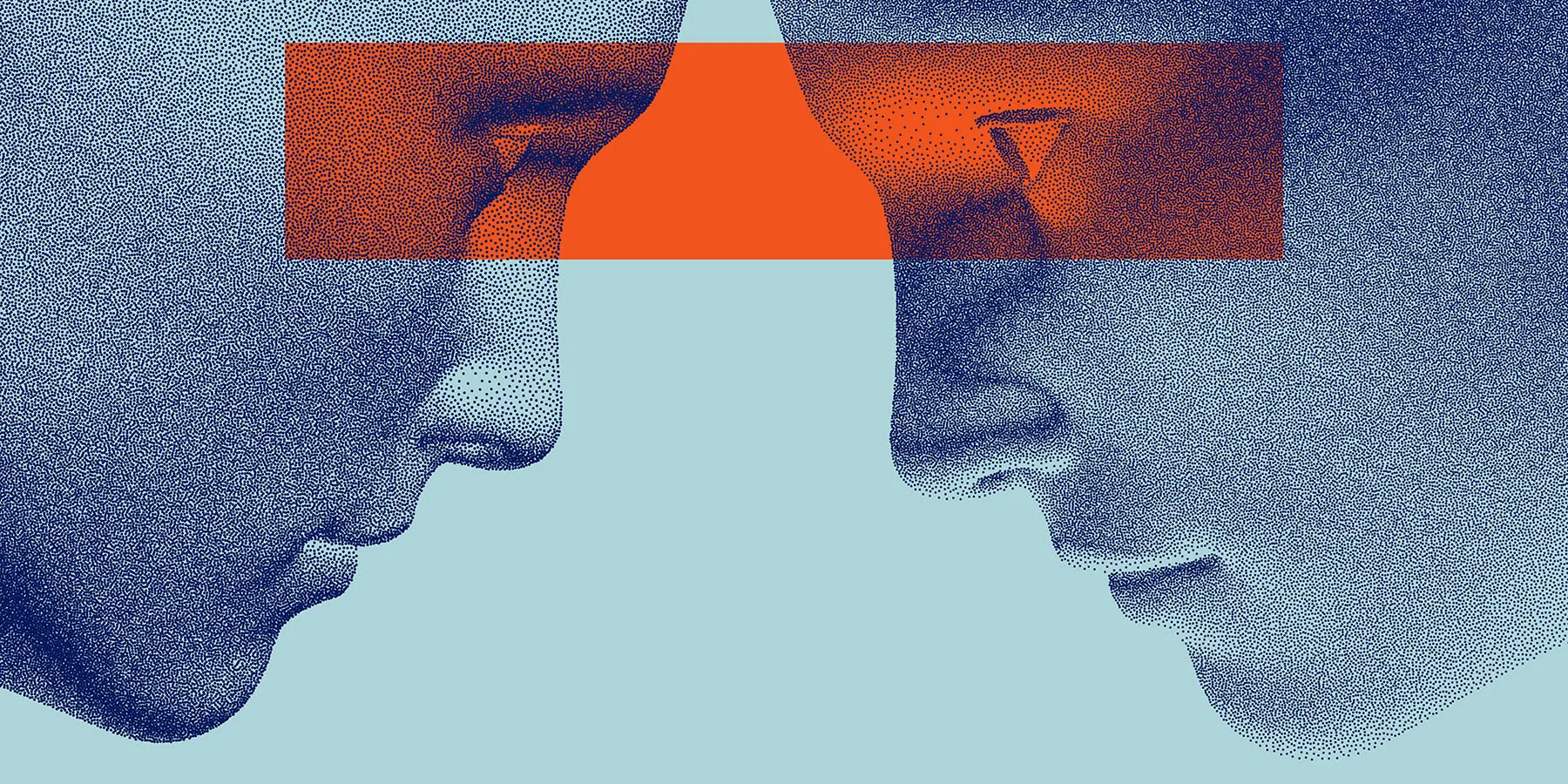  Illustration of two people staring at each other with a red rectangle around their zone of direct eye contact.