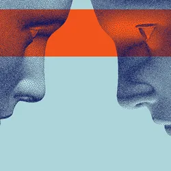  Illustration of two people staring at each other with a red rectangle around their zone of direct eye contact.