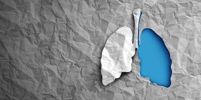 Crinkled paper showing a blue lung and gray lung