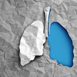 Crinkled paper showing a blue lung and gray lung