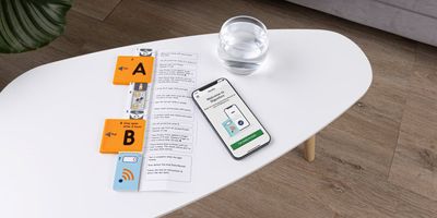 Photo of the new Digostics at-home gestational diabetes screening test on a white table.