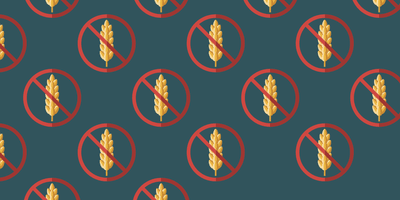 Illustration of a wheat plant overlapped with a stop sign representing wheat sensitivity in celiac disease on a green background.