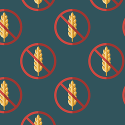 Illustration of a wheat plant overlapped with a stop sign representing wheat sensitivity in celiac disease on a green background.