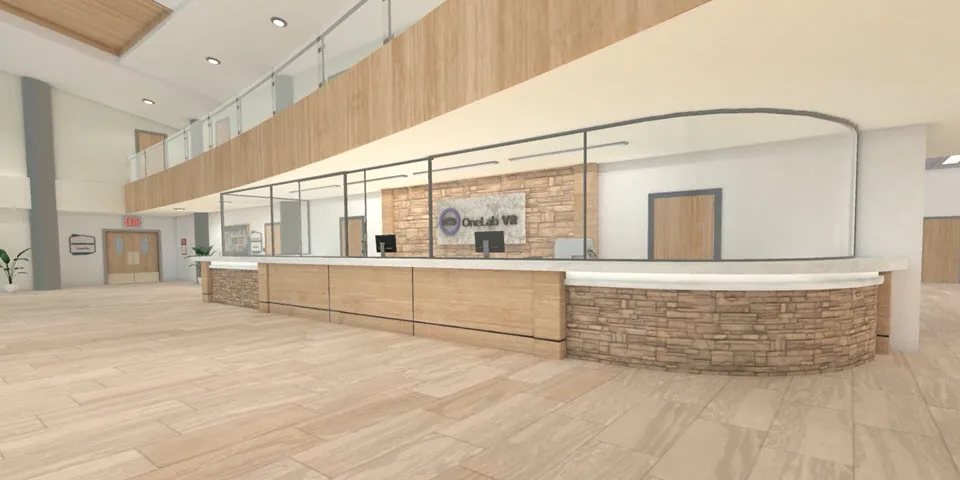 Image of the lobby of the OneLab VR facility.