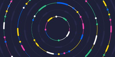  Illustration of abstract circles inside circles in different colors against a black background representing the concept of genomics networks.