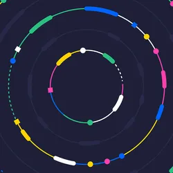 Illustration of abstract circles inside circles in different colors against a black background representing the concept of genomics networks.