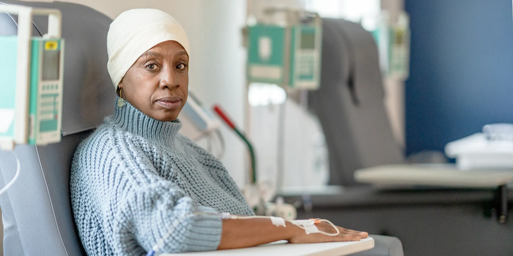 Photo of an ovarian cancer patient in the hospital undergoing treatment for ovarian cancer.
