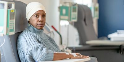 Photo of an ovarian cancer patient in the hospital undergoing treatment for ovarian cancer.
