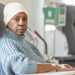 Photo of an ovarian cancer patient in the hospital undergoing treatment for ovarian cancer.