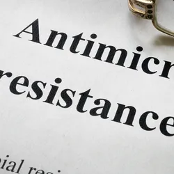 Photo of a white paper with words “antimicrobial resistance AMR” printed on it.