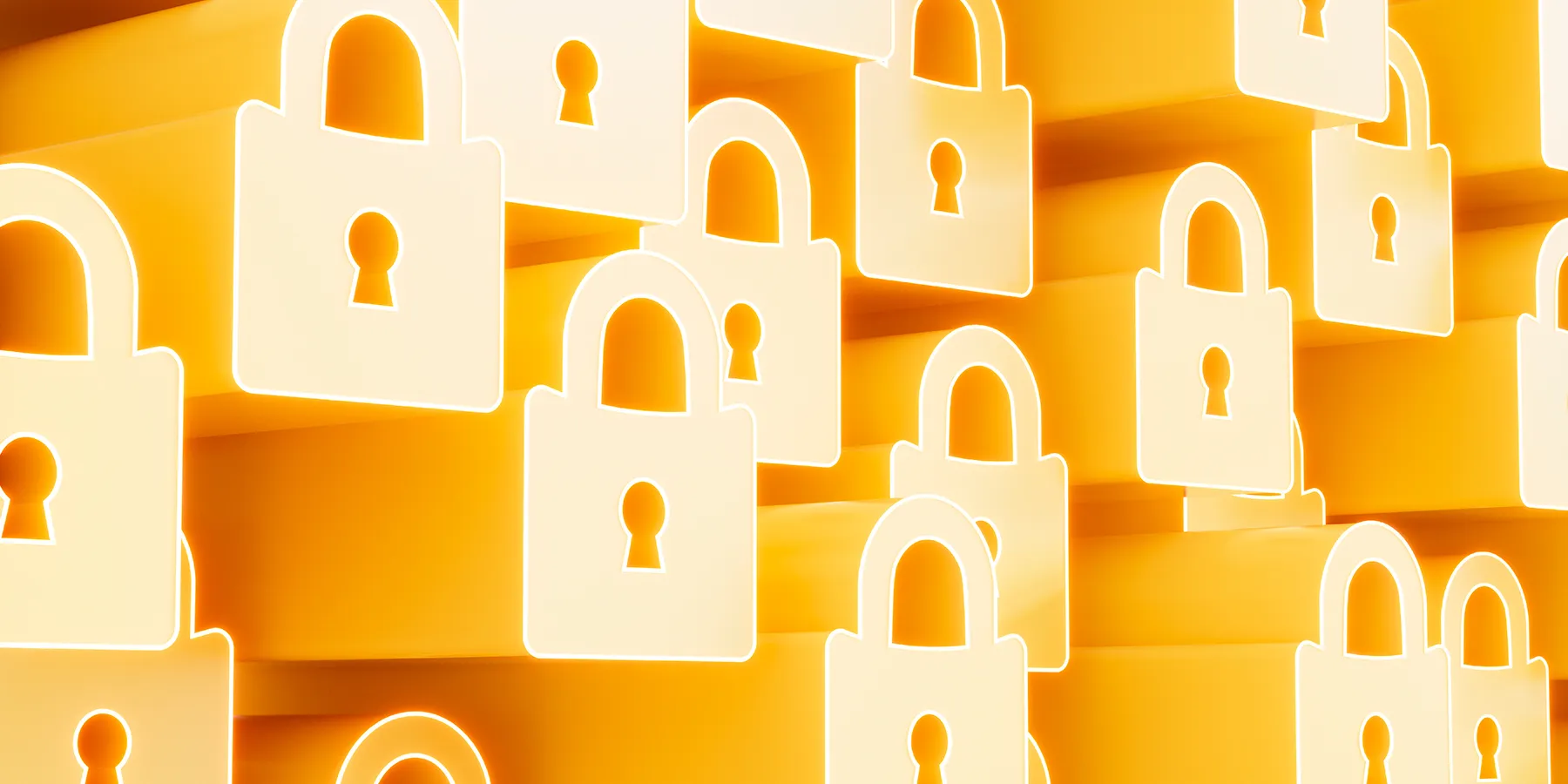  Illustration of several yellow padlocks clustered together.