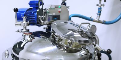 Photo of a metal laboratory device in the manufacturing of reagents in the pharmaceutical and scientific assay industry.