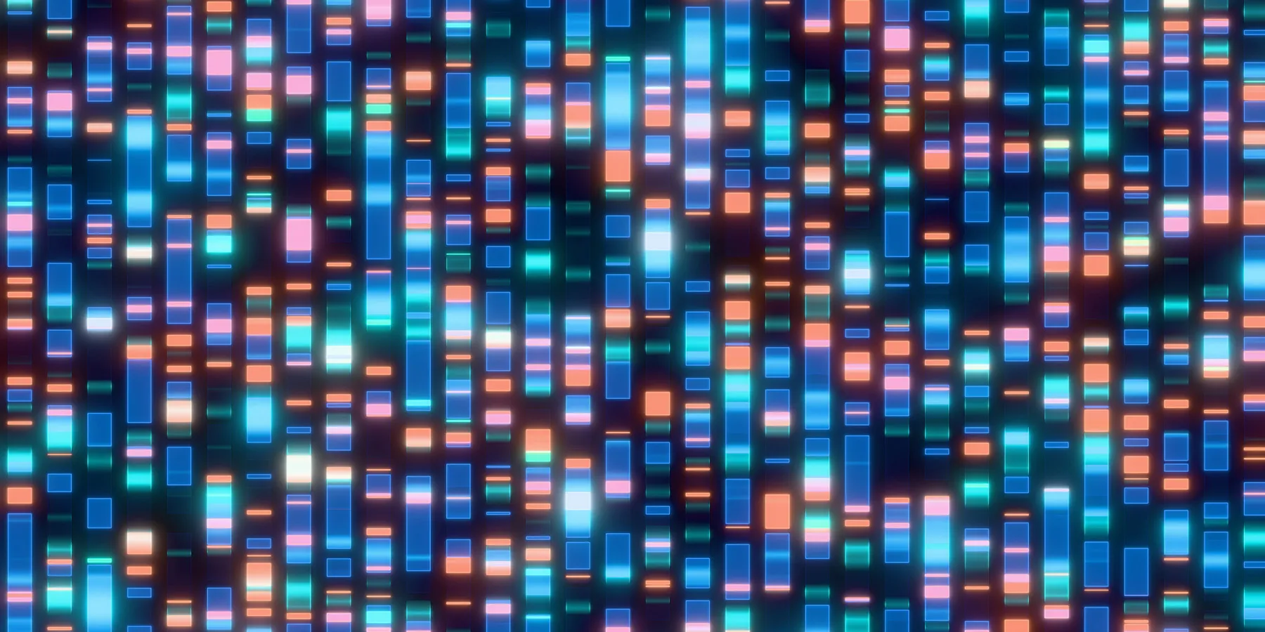 Illustration of hundreds of colorful DNA barcoding sequences lined up against a black background to represent genomic surveillance technology.