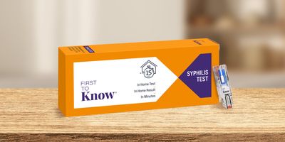 Photo of the First To Know® Syphilis Test with Box_Credit NOWDiagnostics