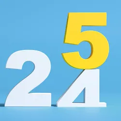 Photo of the numbers 2024 turning into 2025 on a blue background.