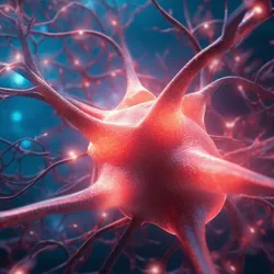  Illustration of a network of human brain neurons sending out electrical signals.