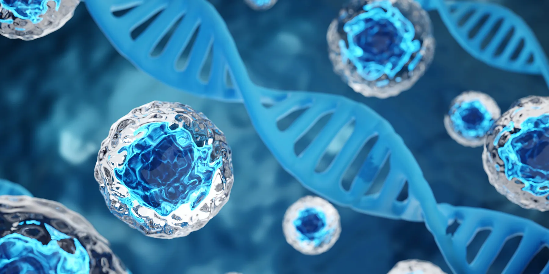 Illustration of the double helix structure of circulating tumor DNA against a blue background.