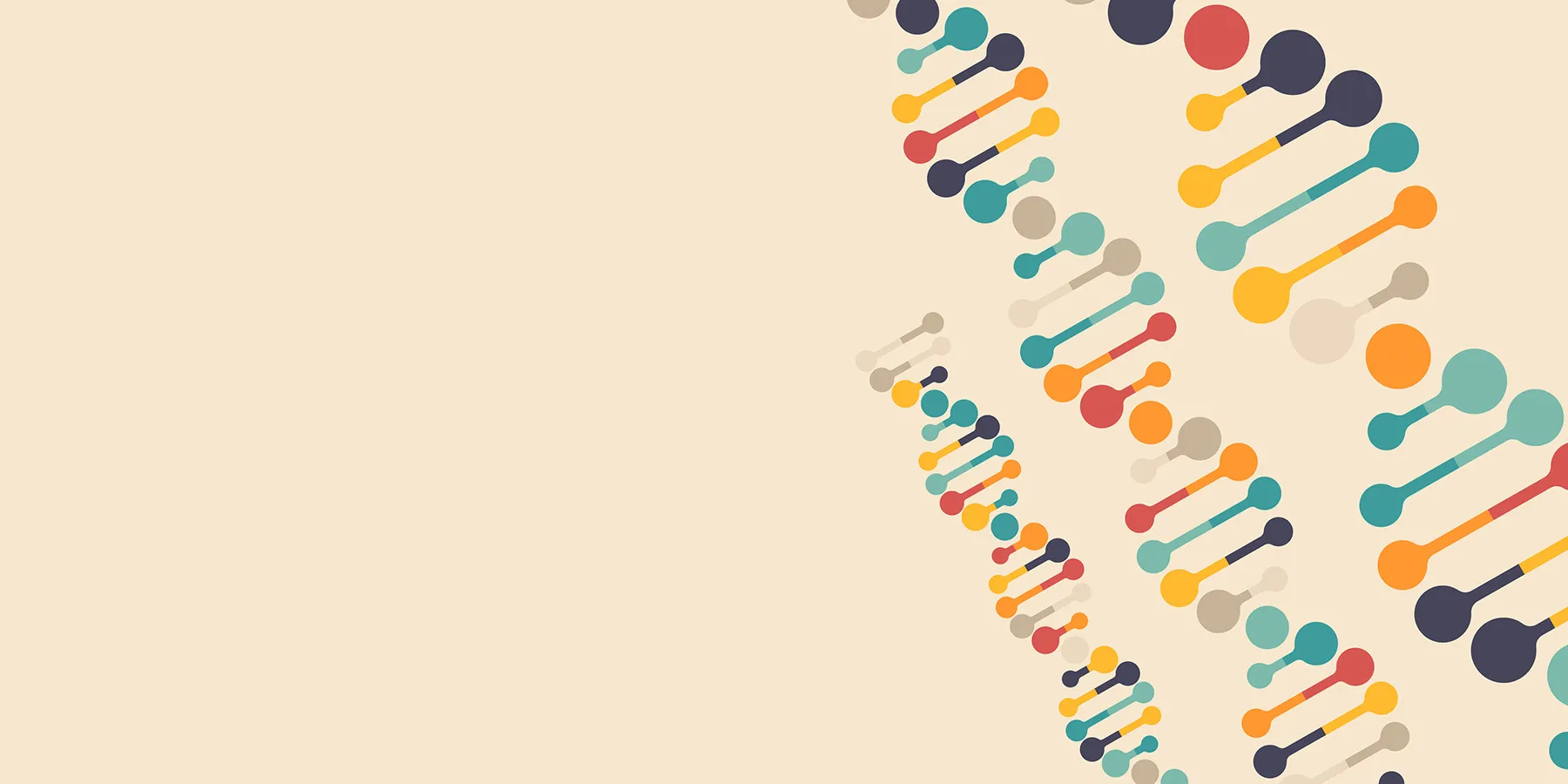 Illustration of colorful DNA helices representing genetic testing against a yellow background.