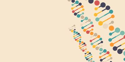 Illustration of colorful DNA helices representing genetic testing against a yellow background.
