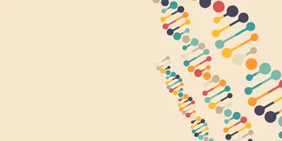 Illustration of colorful DNA helices representing genetic testing against a yellow background.
