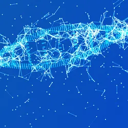 Illustration of a double helix representing genetic material against a blue background.