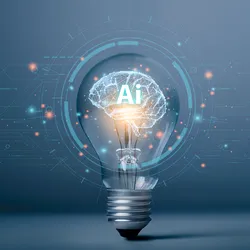 Illustration of a lightbulb with the letters 'Ai' floating in the middle to represent the 'lab of the future' concept of laboratories using artificial intelligence.