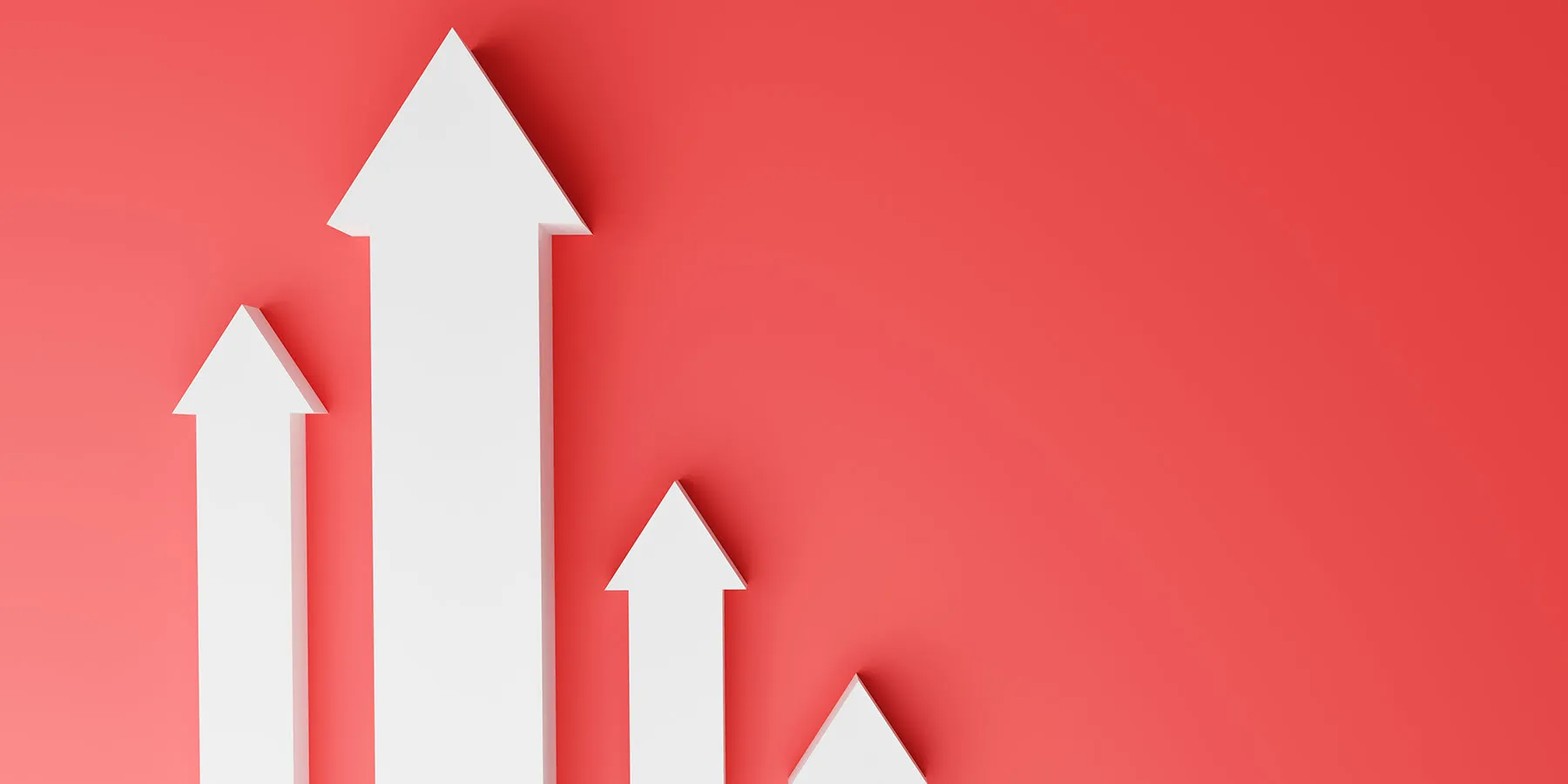 Illustration of four white arrows pointing upwards against a red background to represent the estimated rise in global breast cancer mortality and incidence.