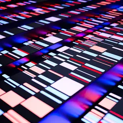 Different colored patterns of genetic sequencing results in a clinical laboratory setting during a newborn screening research project.