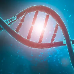 Illustration of a DNA helix molecule with DNA base pairs ready for epigenome editing.