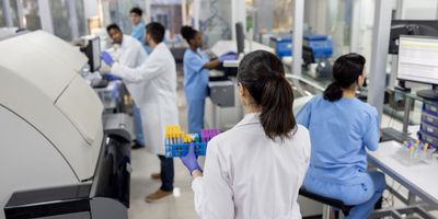 Scientists working in a clinical laboratory