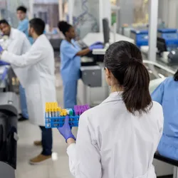 Scientists working in a clinical laboratory