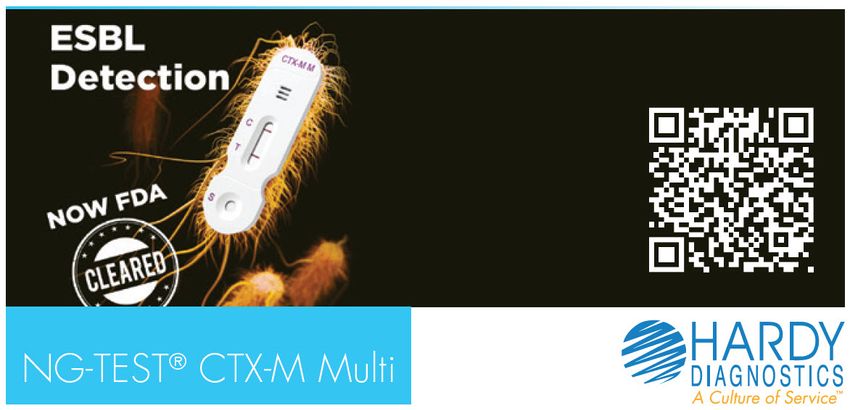 a breakthrough lateral flow assay distributed in the US by Hardy Diagnostics called NG-TEST® CTX-M Multi, rapidly confirms the presence of CTX-M enzymes in minutes, not hours
