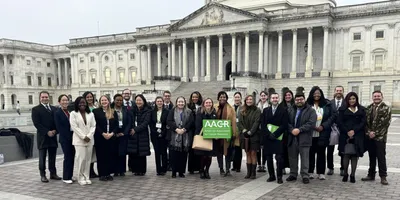 Early-career scientists participating in AACR Hill Day assemble on Capitol Hill to call for increased NIH and NCI funding.
