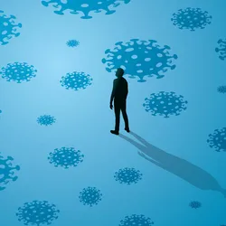 Silhouette of a person surrounded by virus illustrations, symbolizing vaccine safety concerns.
