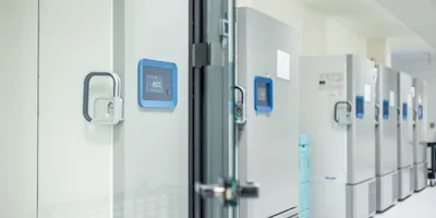 Energy-efficient freezers used for sustainability in clinical labs.