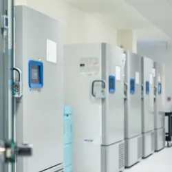 Energy-efficient freezers used for sustainability in clinical labs.
