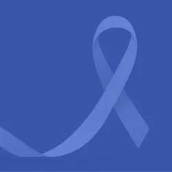 Colorectal cancer awareness ribbon on blue background